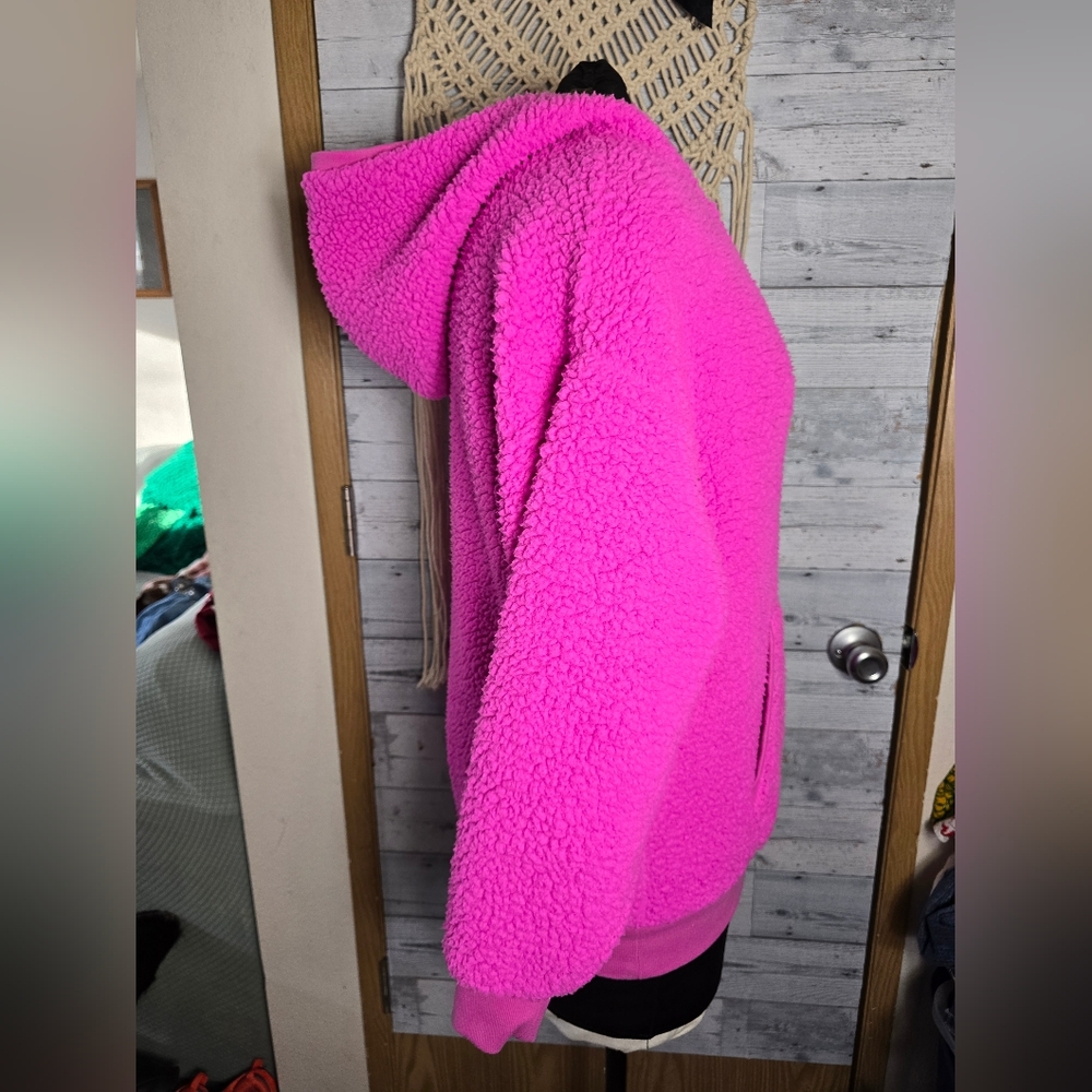 PINK Victoria's Secret Hot Pink Fuchsia Sherpa Hoodie - Picture 2 of 5